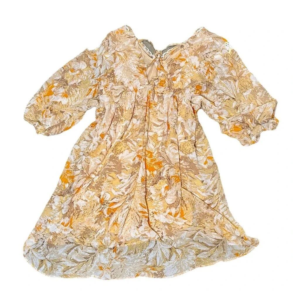 Umgee Small Floral Lace Trim Puff Sleeve Cottagecore Boho summer Dress - Picture 3 of 6